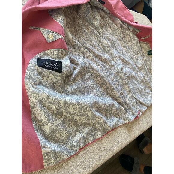 Lauren Ralph Lauren Classic-Fit Linen Blazer Coat Pink Two-Button Lined 40R - Picture 12 of 12